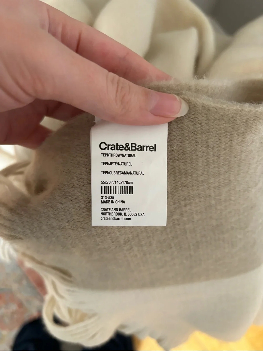Crate&Barrel Cream Fringe Throw Blanket